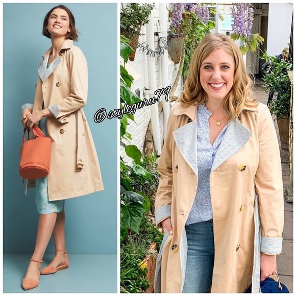 NWT, Anthropologie, Gingham Lined Trench Coat - Picture 2 of 5